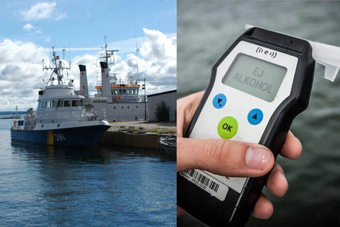 Kustbevaknings båt och sollningsinstrument för alkoholprov.