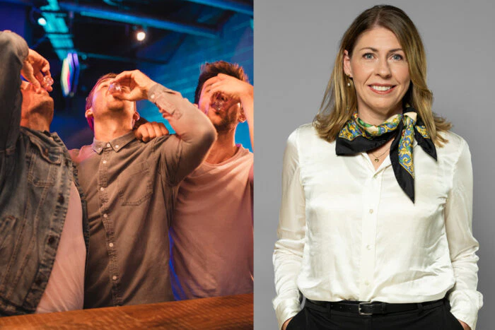 Personer som dricker shots och sjukvårdsminister Lann.