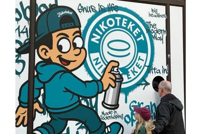 Bild på skyltfönter med tecknad figur